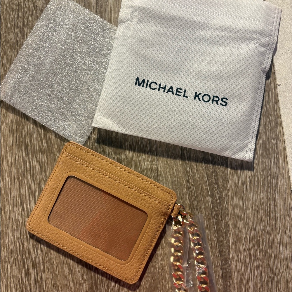 Michael Kors Brown Card Holder with Gold Chain